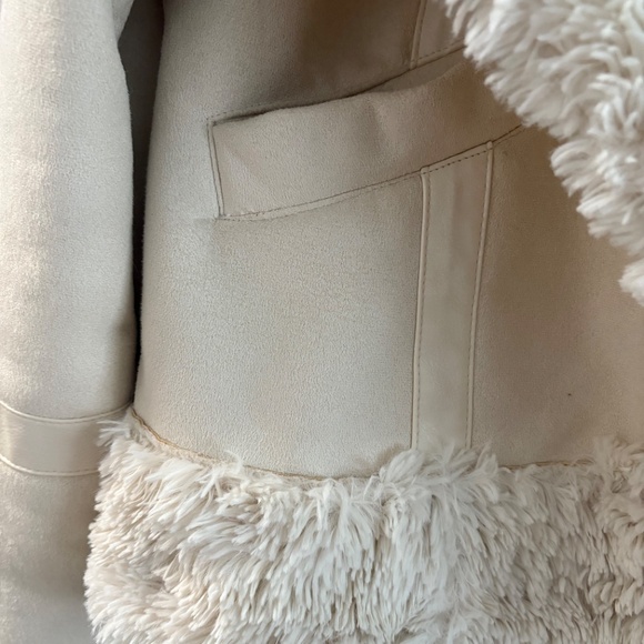 L GUESS Faux Suede Fur Lining ZIP JACKET HOODIE OFF WHITE CREAM soft warm winter - Picture 3 of 16